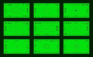 Green colored chroma key camera rec frame viewfinder overlay background screen flat style design vector illustration.
