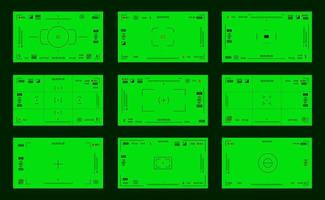 Green colored chroma key camera rec frame viewfinder overlay background screen flat style design vector illustration.