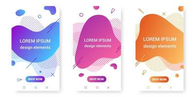 3 Modern liquid abstract element graphic gradient flat style design fluid vector colorful illustration set