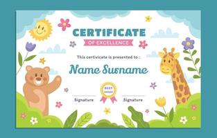 Fun Children with Animal Certificate Template Design vector