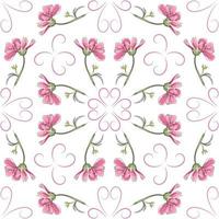 moderno sin costura floral patrón, dibujado a mano rosado flores en un blanco antecedentes. un elegante modelo para de moda huellas dactilares, impresión, sitio web diseño. vector