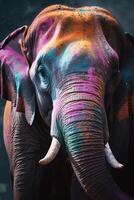 Indian elephant with colorful paint during Holi photo