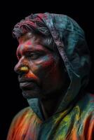 Indian man closeup portrait with colorful paint photo