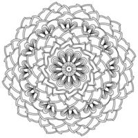 Ornate mandala flower with abstract petals, meditative coloring page vector