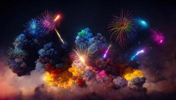 Abstract colorful fireworks. AI render. photo