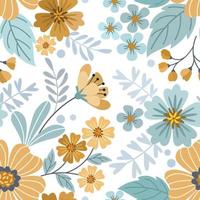 Colorful hand draw flowers seamless pattern vector