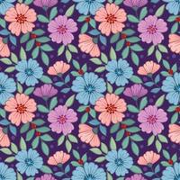 Colorful hand draw flowers on purple color seamless pattern vector