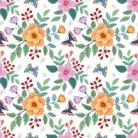 beautiful flowers and green leaf with butterfly seamless pattern. vector