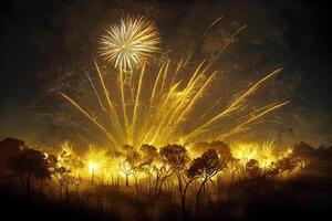 Golden festive fireworks. photo