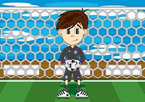 Cute Cartoon Football Soccer Goalkeeper on Pitch - Sports Illustration vector