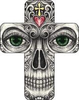 Art fancy skull cross. Hand drawing and make graphic vector. vector