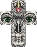 Art fancy skull cross. Hand drawing and make graphic vector. vector