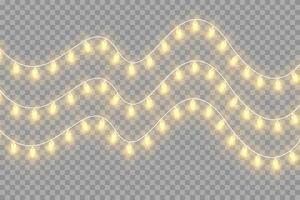 Christmas garland isolated. Glowing yellow light bulbs. vector