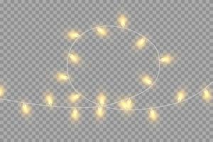 Christmas garland isolated. Glowing yellow light bulbs. vector