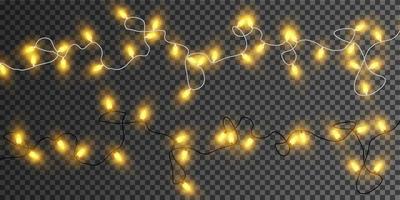 Christmas garland isolated. Glowing yellow light bulbs. vector