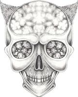 Art surreal devil skull. Hand drawing and make graphic vector. vector