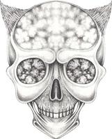 Art surreal devil skull. Hand drawing and make graphic vector. vector