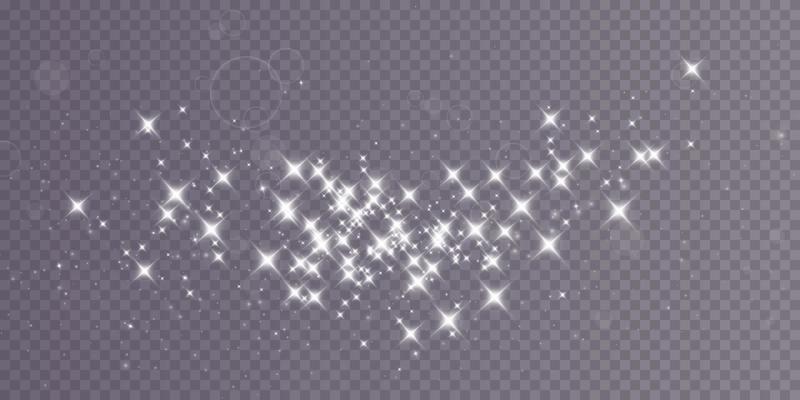 White sparks and white stars shine with special light. Vector sparkles. Christmas light effect. Sparkling magical dust particles
