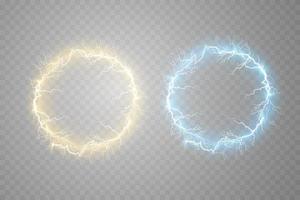 Golden and blue Ball lightning. Abstract electric lightning strike. Light flash, thunder, spark. vector