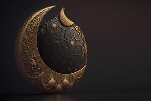 Eid Mubarak Crescent moon greeting card, poster, banner design, background illustration, islamic ornament, , generative, ai, photo