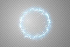 Blue Ball lightning. Abstract electric lightning strike. Light flash, thunder, spark. vector