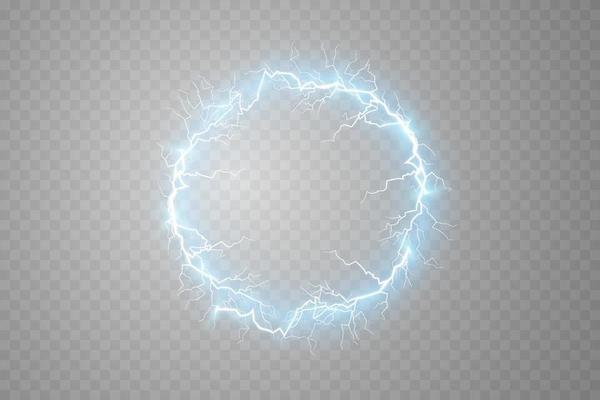 Blue Ball lightning. Abstract electric lightning strike. Light flash, thunder, spark.