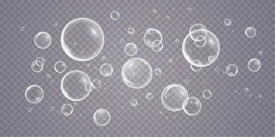 vistoso jabón burbujas aislado, transparente, realista jabón burbujas vector