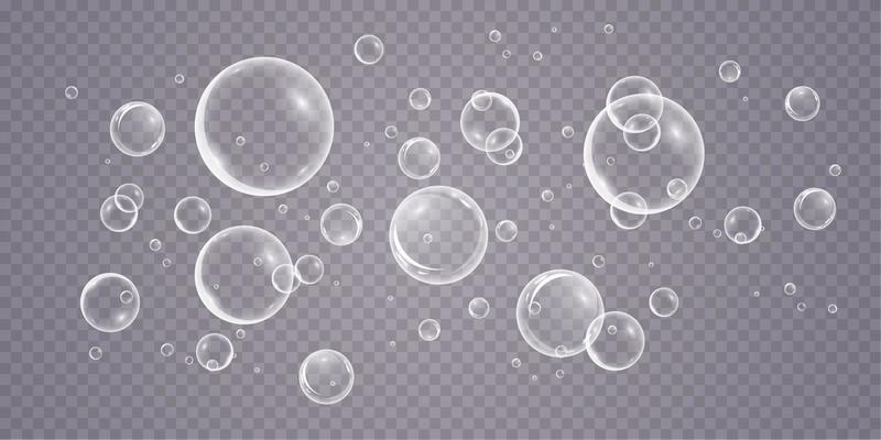 Colorful soap bubbles. Isolated, transparent, realistic soap bubbles.