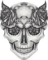 Art fancy surreal skull. Hand drawing and make graphic vector. vector