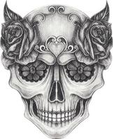 Art fancy surreal skull. Hand drawing and make graphic vector. vector