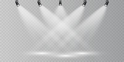 White Stage lighting. Bright lighting with spotlights. Directional studio light. vector