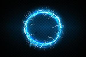 Blue Ball lightning. Abstract electric lightning strike. Light flash, thunder, spark. vector