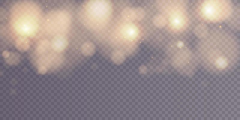 Light abstract golden glowing bokeh lights. Light bokeh effect. Christmas background from shining dust. Christmas concept flare sparkle.
