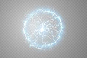 Blue Ball lightning. Abstract electric lightning strike. Light flash, thunder, spark. vector