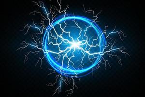 Blue Ball lightning. Abstract electric lightning strike. Light flash, thunder, spark. vector