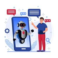 hombre hablando con ai chatbot vector