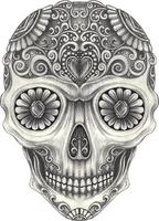 Art fancy skull day of the dead. Hand drawing and make graphic vector. vector