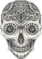 Art fancy skull day of the dead. Hand drawing and make graphic vector. vector