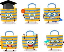 School student of beach bag cartoon character with various expressions vector