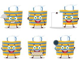 Cartoon character of beach bag with various chef emoticons vector