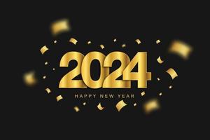 2024 feliz año nuevo diseño elegante - ilustración vectorial de números de logotipo dorado 2024 sobre fondo negro - tipografía perfecta para 2024 guardar la fecha diseños de lujo y celebración de año nuevo. vector