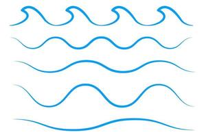 Sea wave icon set. Collection of thin line waves. Flat vector illustration