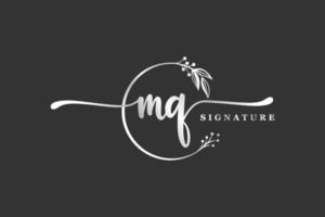 luxury signature initial m q logo design isolated leaf and flower vector