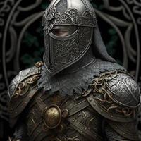 Celtic knight in matte silver armor. Digital illustration. AI photo