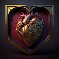 Red heart with golden decor. Digital illustratio. AI photo