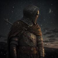 Celtic knight in matte silver armor. Digital illustration. AI photo