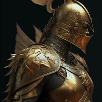 Medieval knight in golden armor. Digital illustration AI photo