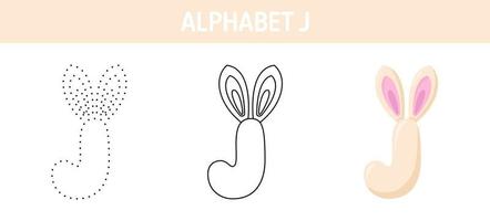 Alphabet J tracing and coloring worksheet for kids vector