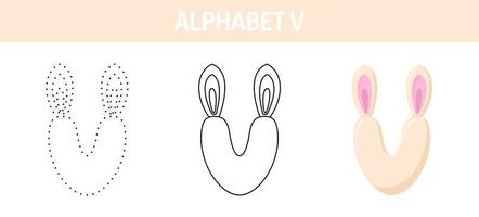 Alphabet V tracing and coloring worksheet for kids vector