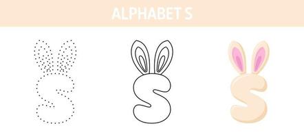 Alphabet S tracing and coloring worksheet for kids vector